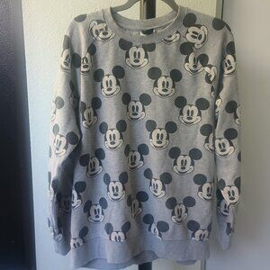 XL Disney Mickey Mouse All-Over Print Gray Crewneck Sweatshirt